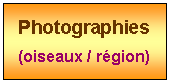 Zone de Texte: Photographies
(oiseaux / rgion)
