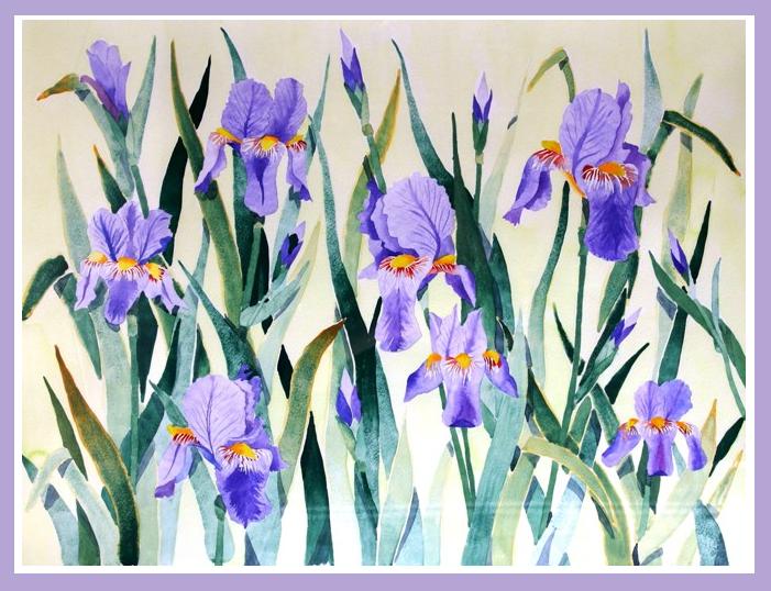 Aquarelle "Iris bleus"